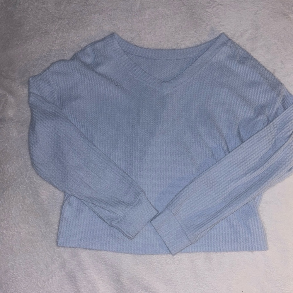 Aeropostale Light Blue Waffle Knot Cropped Sweater